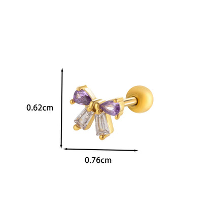 1 Piece Ear Cartilage Rings & Studs Princess Cute Sweet Heart Shape Butterfly Bow Knot 316 Stainless Steel  Copper Inlay Zircon Ear Cartilage Rings & Studs