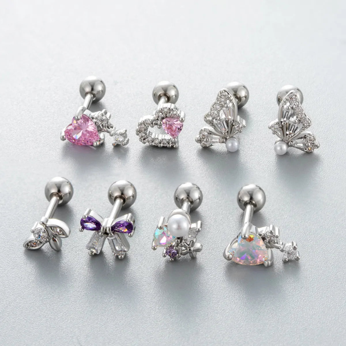 1 Piece Ear Cartilage Rings & Studs Princess Cute Sweet Heart Shape Butterfly Bow Knot 316 Stainless Steel  Copper Inlay Zircon Ear Cartilage Rings & Studs