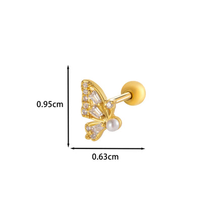 1 Piece Ear Cartilage Rings & Studs Princess Cute Sweet Heart Shape Butterfly Bow Knot 316 Stainless Steel  Copper Inlay Zircon Ear Cartilage Rings & Studs