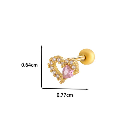 1 Piece Ear Cartilage Rings & Studs Princess Cute Sweet Heart Shape Butterfly Bow Knot 316 Stainless Steel  Copper Inlay Zircon Ear Cartilage Rings & Studs