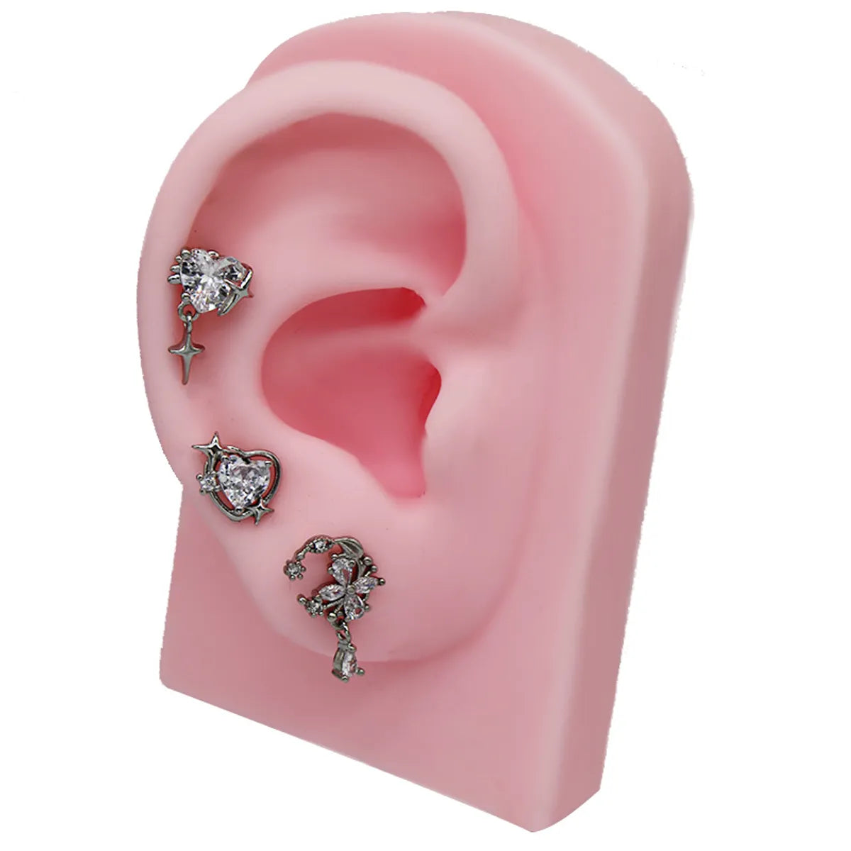 1 Piece Ear Cartilage Rings & Studs Sexy Heart Shape Floral Butterfly Glass Titanium Steel Copper Inlay Rhinestones Zircon White Gold Plated Gold Plated