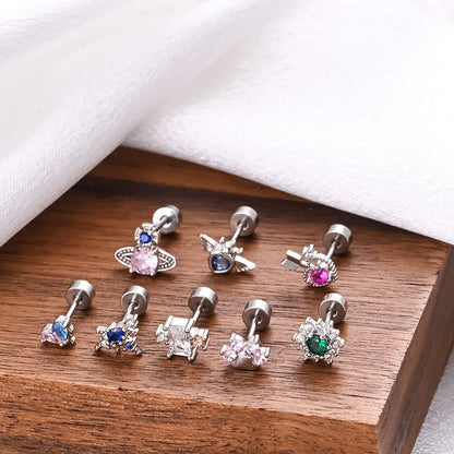 1 Piece Ear Cartilage Rings & Studs Simple Style Classic Style Heart Shape 316 Stainless Steel  Copper Polishing Inlay Diamond 18K Gold Plated Ear Cartilage Rings & Studs