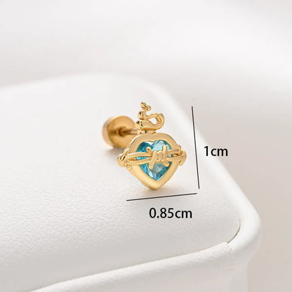 1 Piece Ear Cartilage Rings & Studs Simple Style Classic Style Heart Shape 316 Stainless Steel  Copper Polishing Inlay Diamond 18K Gold Plated Ear Cartilage Rings & Studs