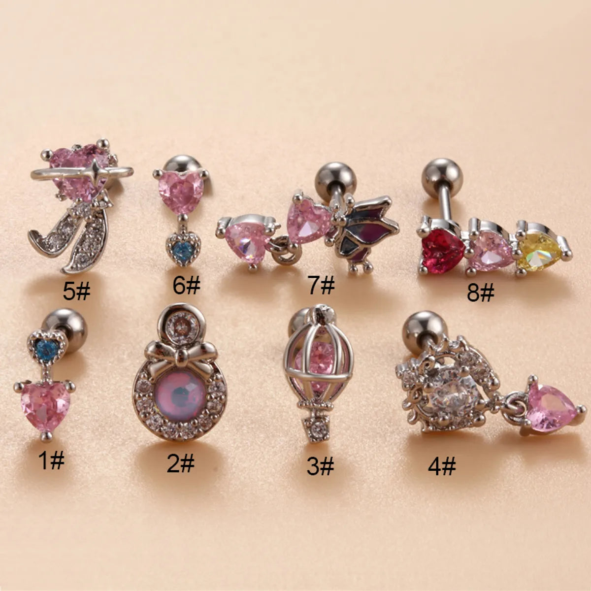 1 Piece Ear Cartilage Rings & Studs Simple Style Classic Style Heart Shape Butterfly Copper Inlay Zircon Ear Cartilage Rings & Studs