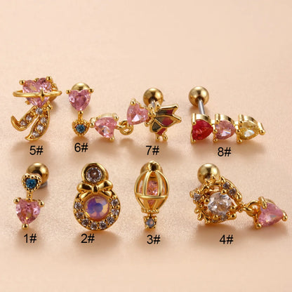 1 Piece Ear Cartilage Rings & Studs Simple Style Classic Style Heart Shape Butterfly Copper Inlay Zircon Ear Cartilage Rings & Studs