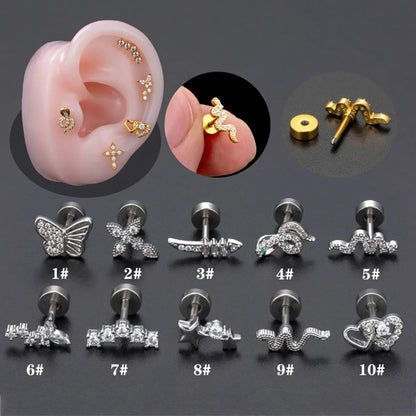 1 Piece Ear Cartilage Rings & Studs Simple Style Classic Style Heart Shape Snake Butterfly Copper Polishing Inlay Zircon 18K Gold Plated Ear Cartilage Rings & Studs