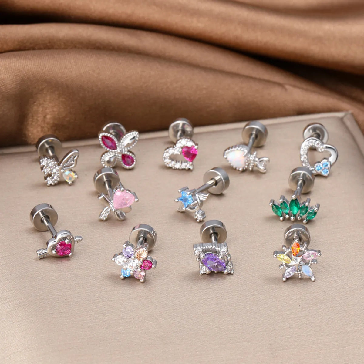 1 Piece Ear Cartilage Rings & Studs Simple Style Classic Style Star Heart Shape Copper Polishing Inlay Diamond 18K Gold Plated Ear Cartilage Rings & Studs