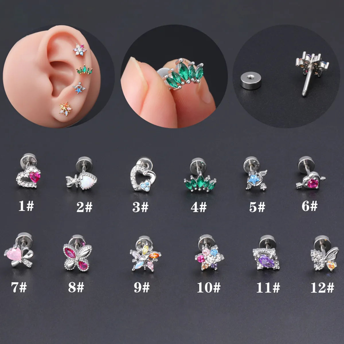 1 Piece Ear Cartilage Rings & Studs Simple Style Classic Style Star Heart Shape Copper Polishing Inlay Diamond 18K Gold Plated Ear Cartilage Rings & Studs