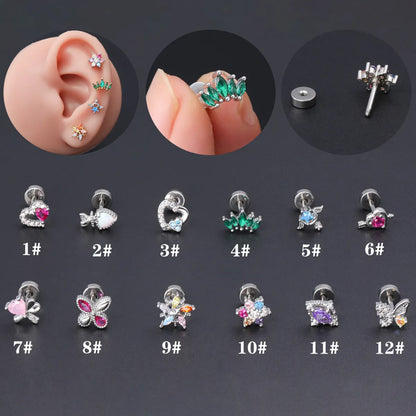 1 Piece Ear Cartilage Rings & Studs Simple Style Classic Style Star Heart Shape Copper Polishing Inlay Diamond 18K Gold Plated Ear Cartilage Rings & Studs