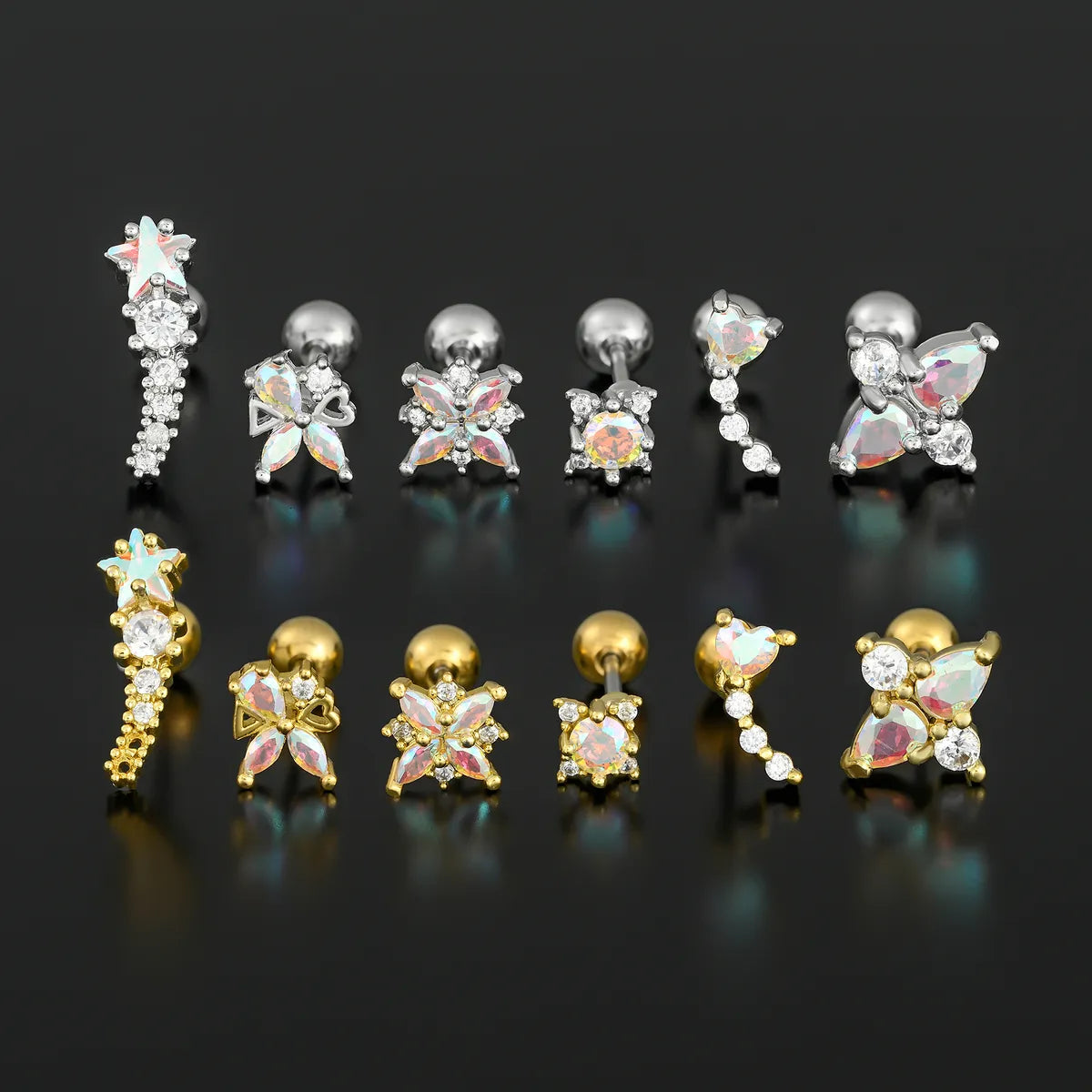 1 Piece Ear Cartilage Rings & Studs Simple Style Flower Brass Plating Inlay Zircon 18K Gold Plated Ear Cartilage Rings & Studs