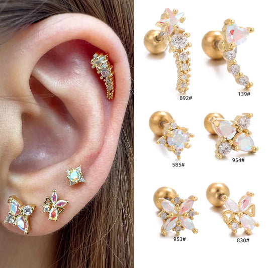 1 Piece Ear Cartilage Rings & Studs Simple Style Flower Brass Plating Inlay Zircon 18K Gold Plated Ear Cartilage Rings & Studs