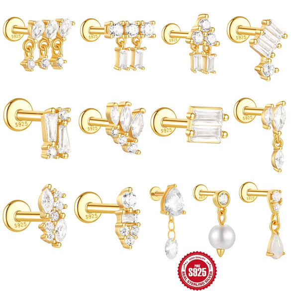 1 Piece Ear Cartilage Rings & Studs Simple Style Geometric 925 Sterling Silver Zircon Ear Cartilage Rings & Studs