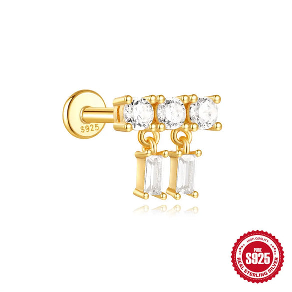 1 Piece Ear Cartilage Rings & Studs Simple Style Geometric 925 Sterling Silver Zircon Ear Cartilage Rings & Studs