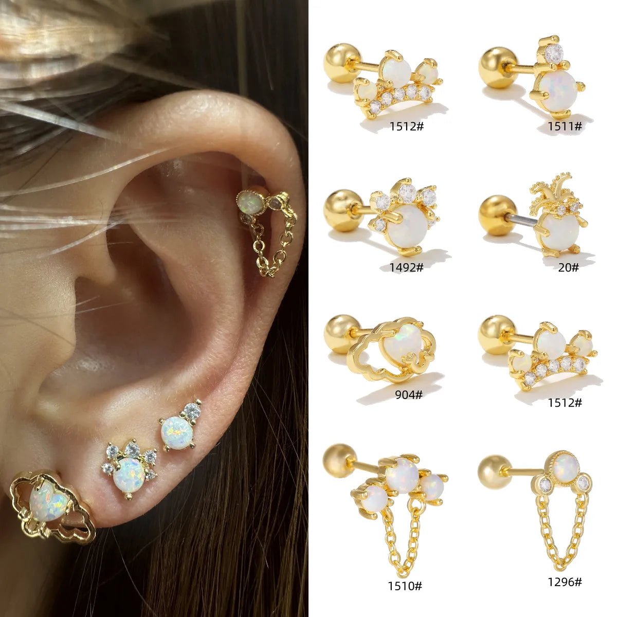 1 Piece Ear Cartilage Rings & Studs Simple Style Geometric Brass Plating Inlay Zircon 18K Gold Plated Ear Cartilage Rings & Studs