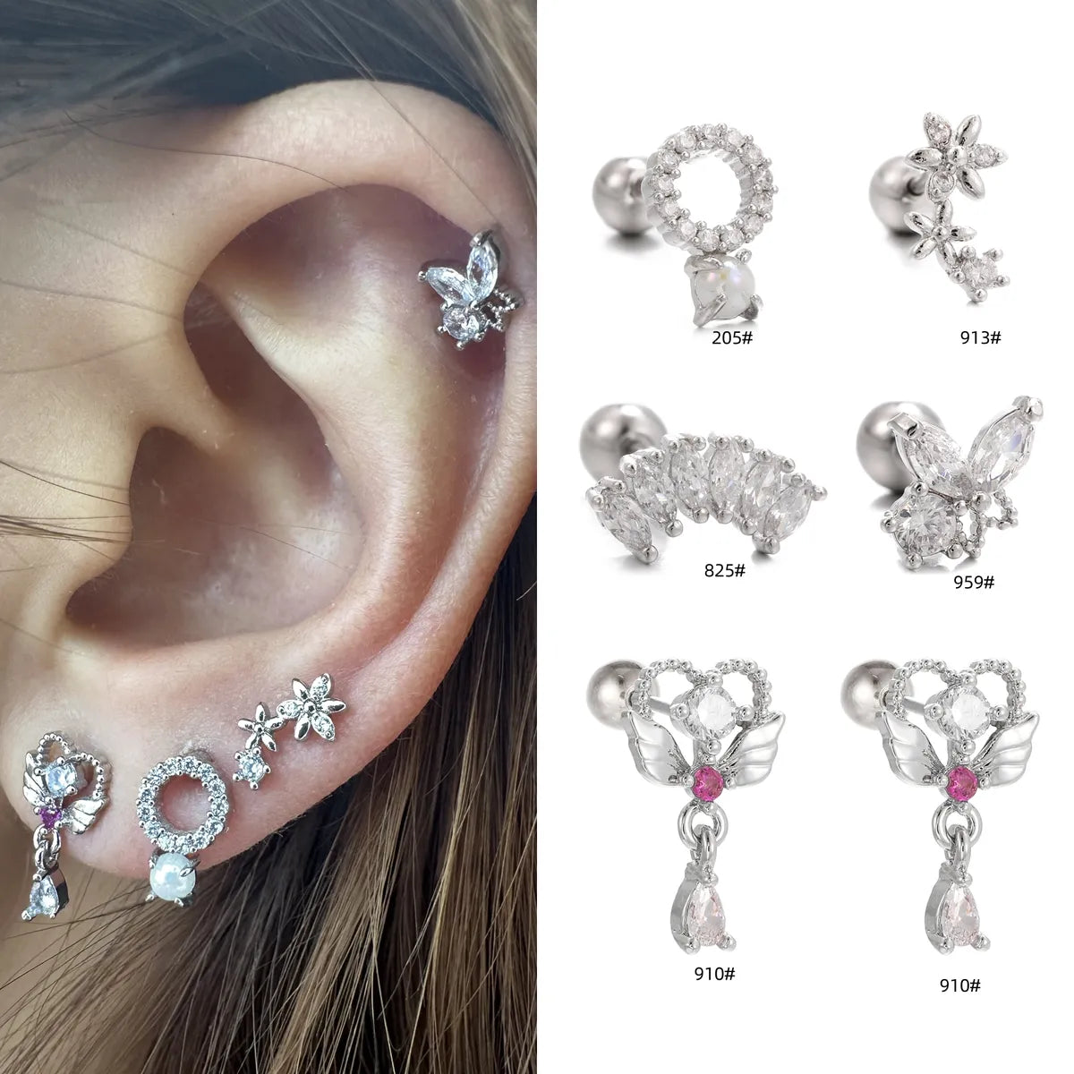 1 Piece Ear Cartilage Rings & Studs Simple Style Geometric Brass Plating Inlay Zircon Ear Cartilage Rings & Studs