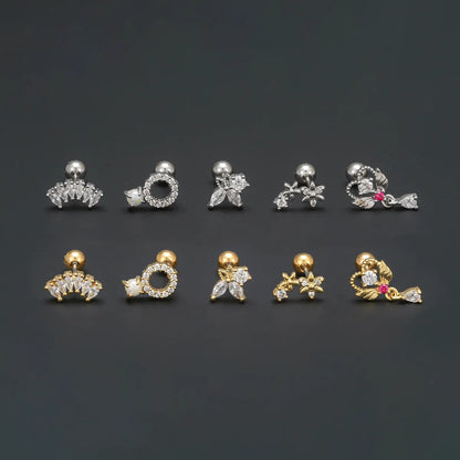 1 Piece Ear Cartilage Rings & Studs Simple Style Geometric Brass Plating Inlay Zircon Ear Cartilage Rings & Studs