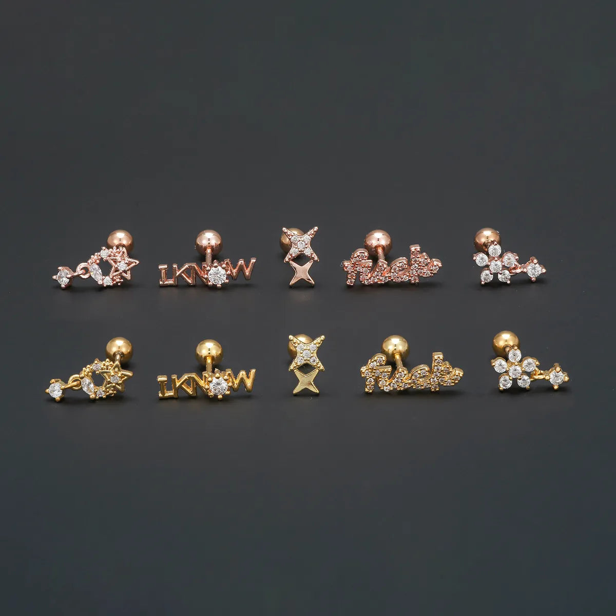 1 Piece Ear Cartilage Rings & Studs Simple Style Geometric Brass Plating Inlay Zircon Ear Cartilage Rings & Studs