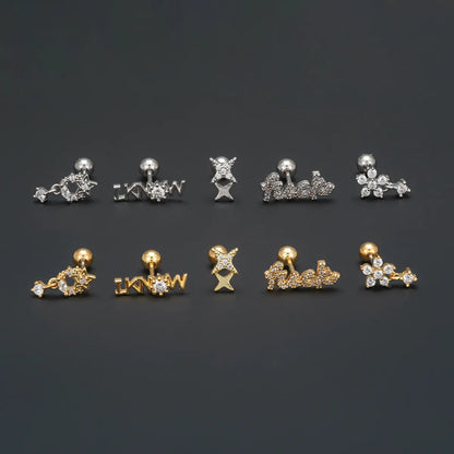 1 Piece Ear Cartilage Rings & Studs Simple Style Geometric Brass Plating Inlay Zircon Ear Cartilage Rings & Studs