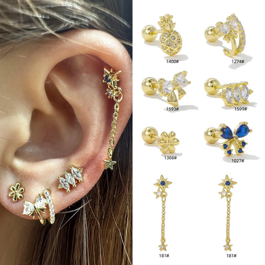 1 Piece Ear Cartilage Rings & Studs Simple Style Geometric Brass Plating Inlay Zircon Ear Cartilage Rings & Studs