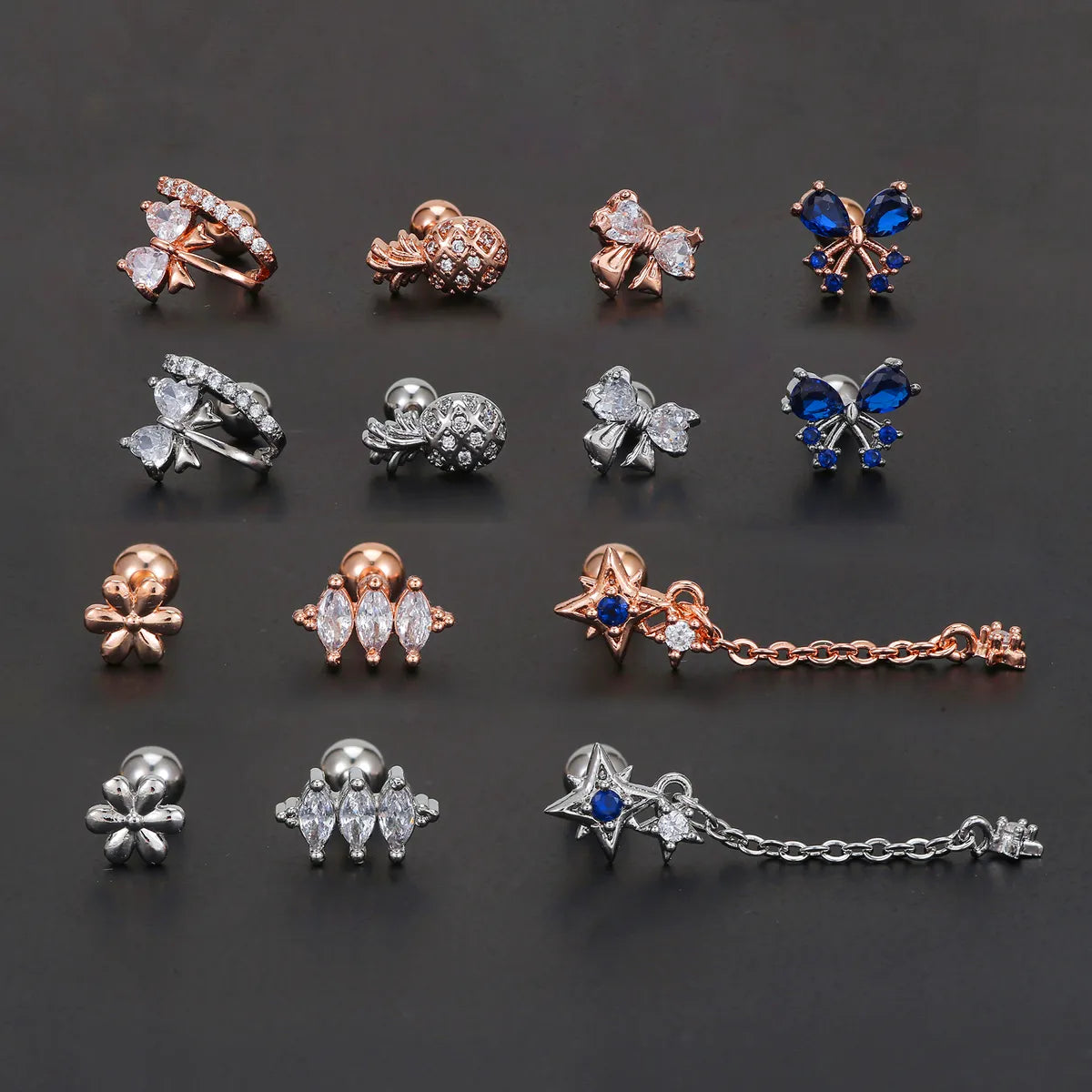 1 Piece Ear Cartilage Rings & Studs Simple Style Geometric Brass Plating Inlay Zircon Ear Cartilage Rings & Studs