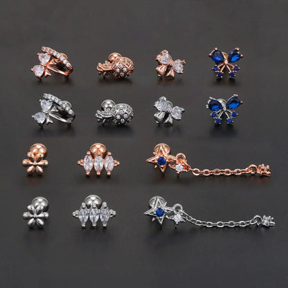 1 Piece Ear Cartilage Rings & Studs Simple Style Geometric Brass Plating Inlay Zircon Ear Cartilage Rings & Studs