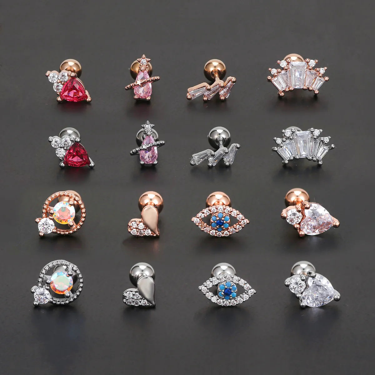 1 Piece Ear Cartilage Rings & Studs Simple Style Geometric Brass Plating Inlay Zircon Ear Cartilage Rings & Studs