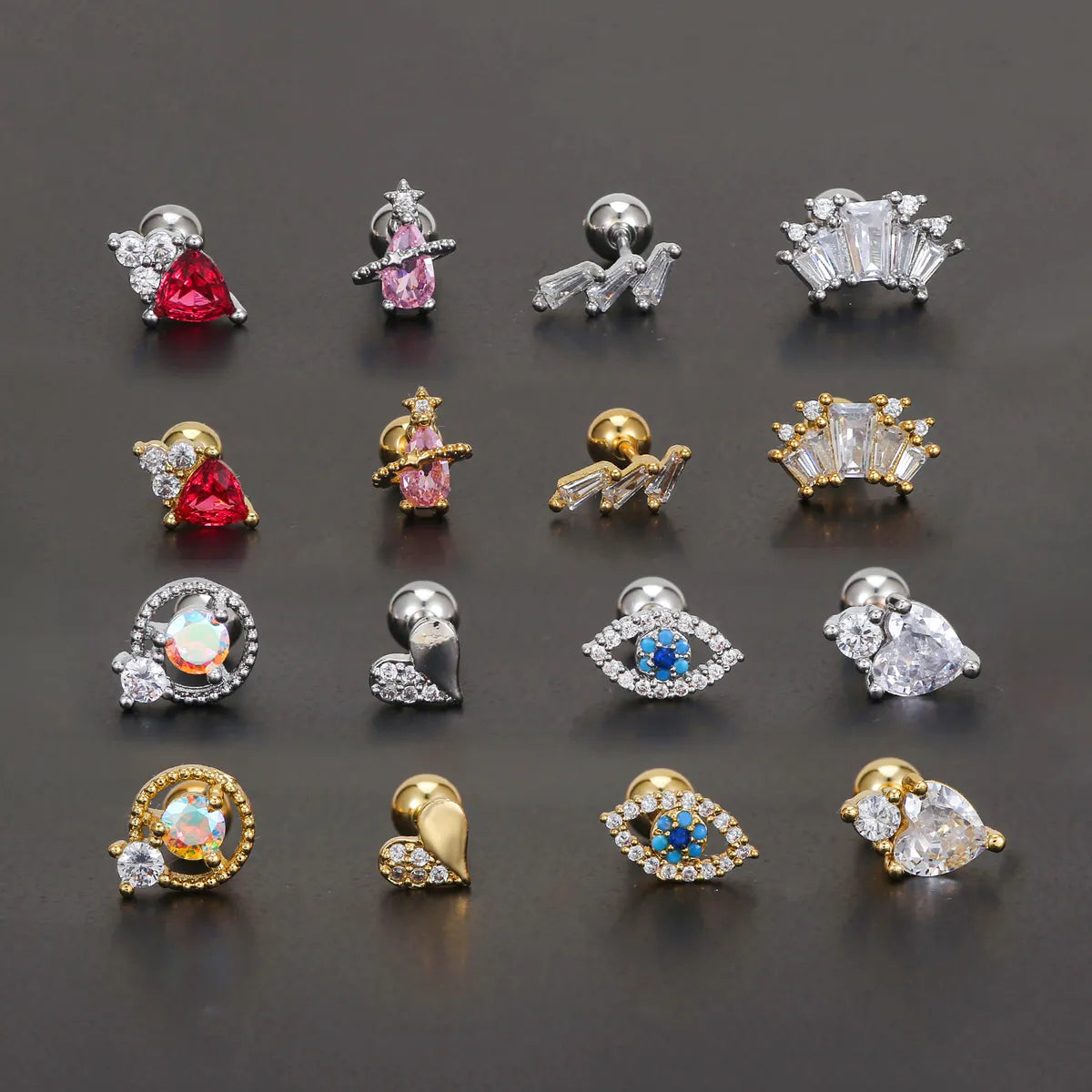 1 Piece Ear Cartilage Rings & Studs Simple Style Geometric Brass Plating Inlay Zircon Ear Cartilage Rings & Studs