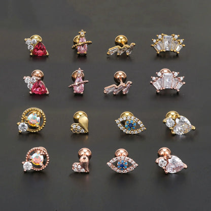 1 Piece Ear Cartilage Rings & Studs Simple Style Geometric Brass Plating Inlay Zircon Ear Cartilage Rings & Studs