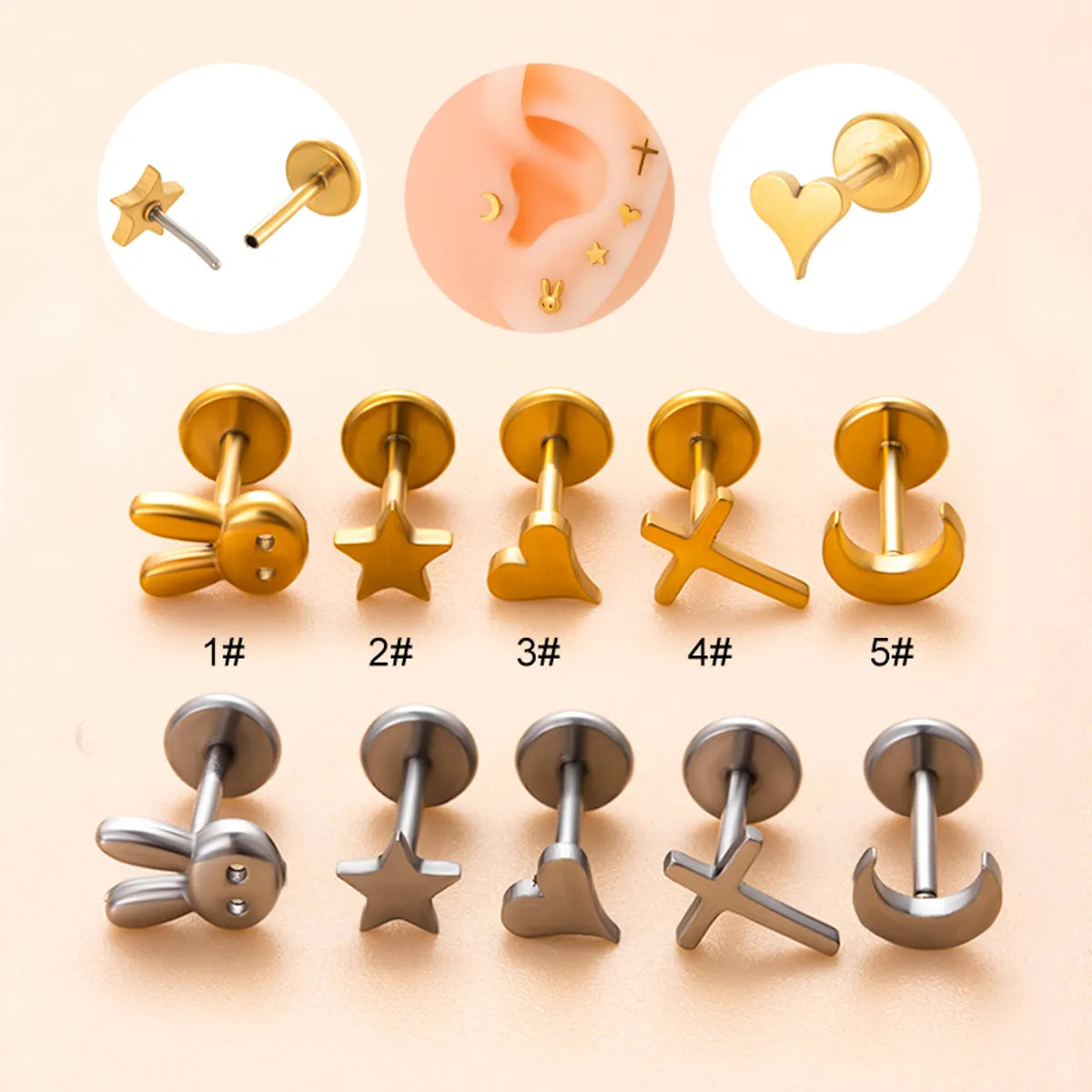 1 Piece Ear Cartilage Rings & Studs Simple Style Geometric Round Stainless Steel Plating 18K Gold Plated Ear Cartilage Rings & Studs