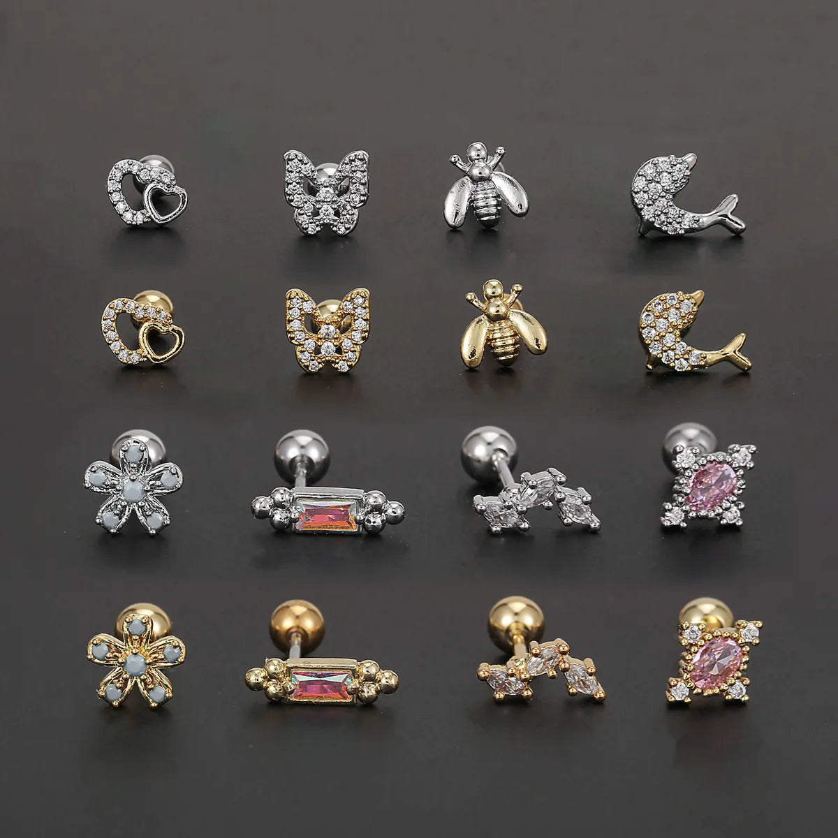 1 Piece Ear Cartilage Rings & Studs Simple Style Solid Color Brass Plating Inlay Zircon Ear Cartilage Rings & Studs