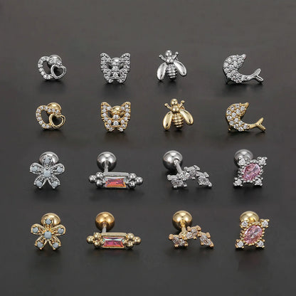 1 Piece Ear Cartilage Rings & Studs Simple Style Solid Color Brass Plating Inlay Zircon Ear Cartilage Rings & Studs