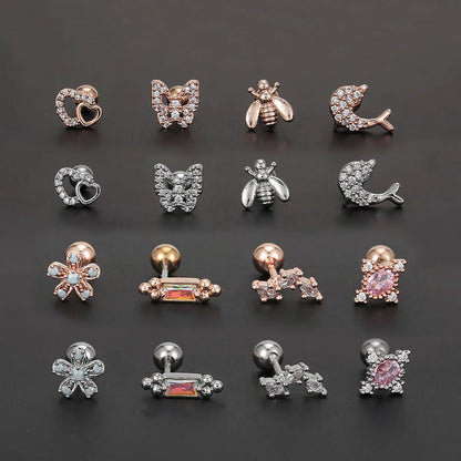 1 Piece Ear Cartilage Rings & Studs Simple Style Solid Color Brass Plating Inlay Zircon Ear Cartilage Rings & Studs