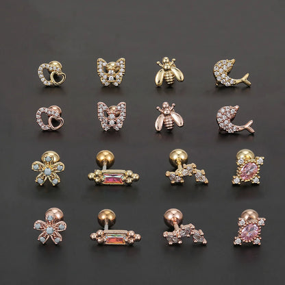 1 Piece Ear Cartilage Rings & Studs Simple Style Solid Color Brass Plating Inlay Zircon Ear Cartilage Rings & Studs