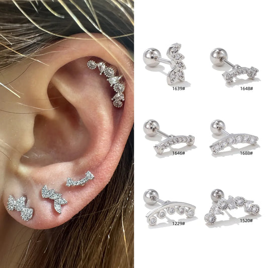 1 Piece Ear Cartilage Rings & Studs Simple Style Solid Color Brass Plating Inlay Zircon Ear Cartilage Rings & Studs