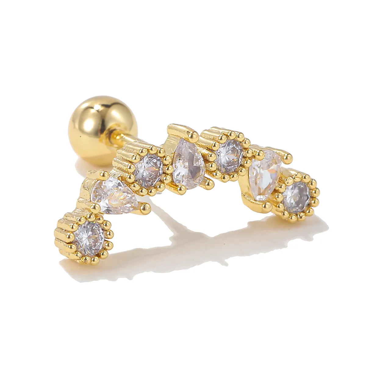 1 Piece Ear Cartilage Rings & Studs Simple Style Solid Color Brass Plating Inlay Zircon Ear Cartilage Rings & Studs