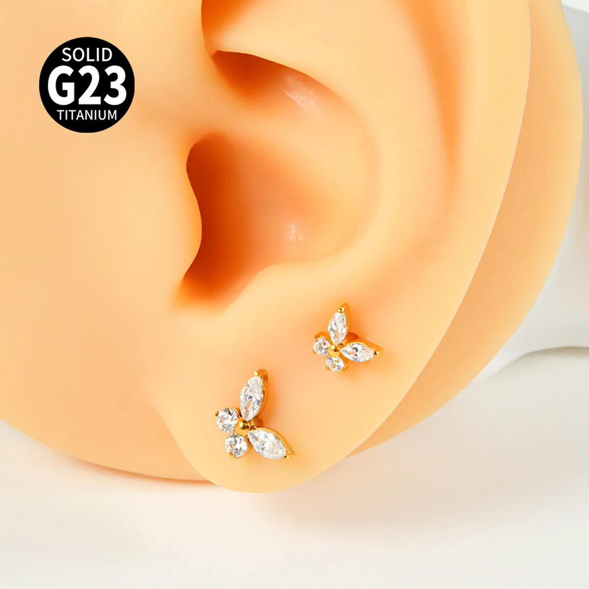 1 Piece Ear Cartilage Rings & Studs Sweet Simple Style Butterfly Titanium Alloy Plating Zircon 18K Gold Plated Ear Cartilage Rings & Studs