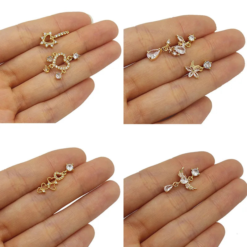 1 Piece Ear Cartilage Rings & Studs Sweet Simple Style Star Moon Heart Shape 316 Stainless Steel  Copper Hollow Out Inlay Rhinestones Glass Zircon Gold Plated Ear Cartilage Rings & Studs