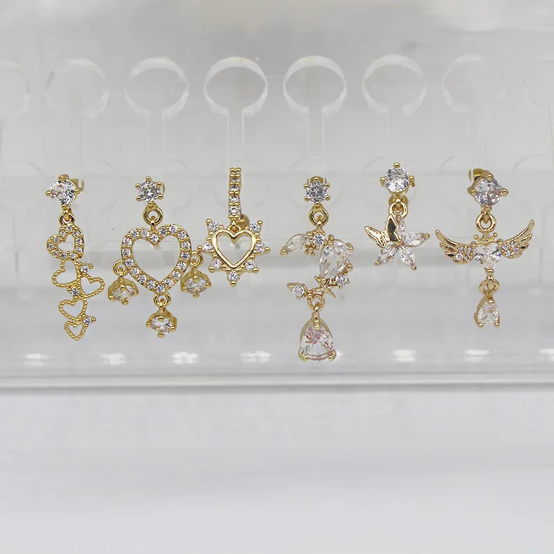 1 Piece Ear Cartilage Rings & Studs Sweet Simple Style Star Moon Heart Shape 316 Stainless Steel  Copper Hollow Out Inlay Rhinestones Glass Zircon Gold Plated Ear Cartilage Rings & Studs