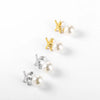 1 Piece Elegant C Shape Flower Bow Knot Inlay 304 Stainless Steel Rhinestones Pearl 18K Gold Plated Drop Earrings