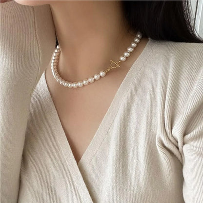 1 Piece Elegant Circle Artificial Pearl Sterling Silver Beaded Plating Women'S Necklace