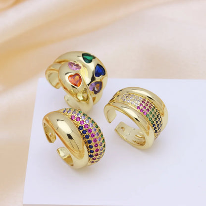 1 Piece Elegant Color Block Copper Open Rings