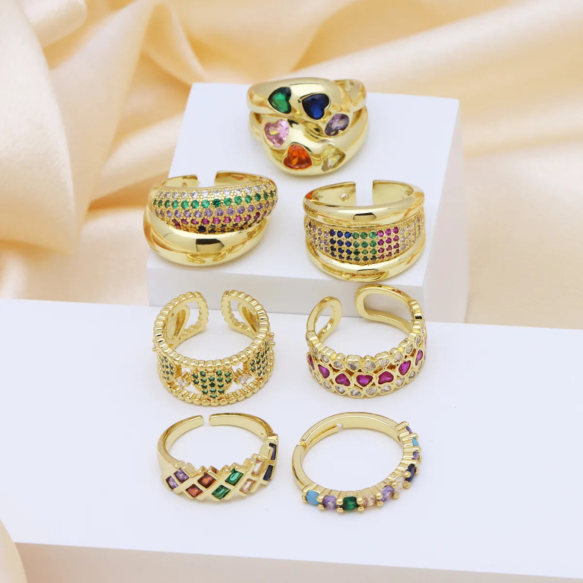 1 Piece Elegant Color Block Copper Open Rings