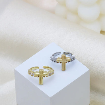 1 Piece Elegant Cross Heart Shape Bow Knot Copper Open Rings