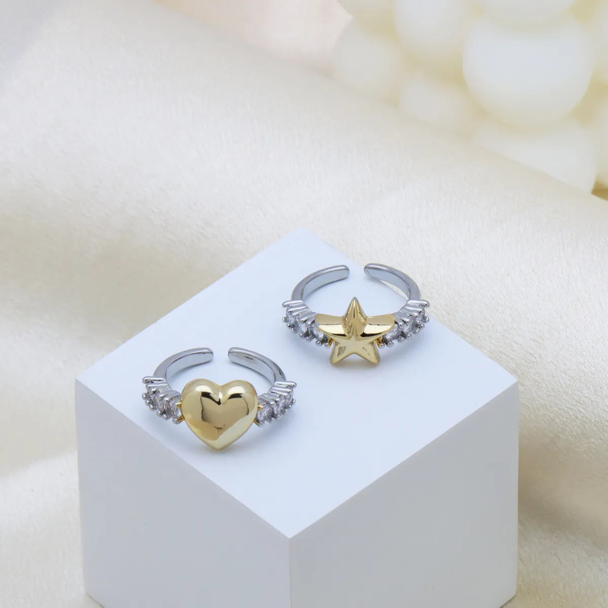 1 Piece Elegant Cross Heart Shape Bow Knot Copper Open Rings