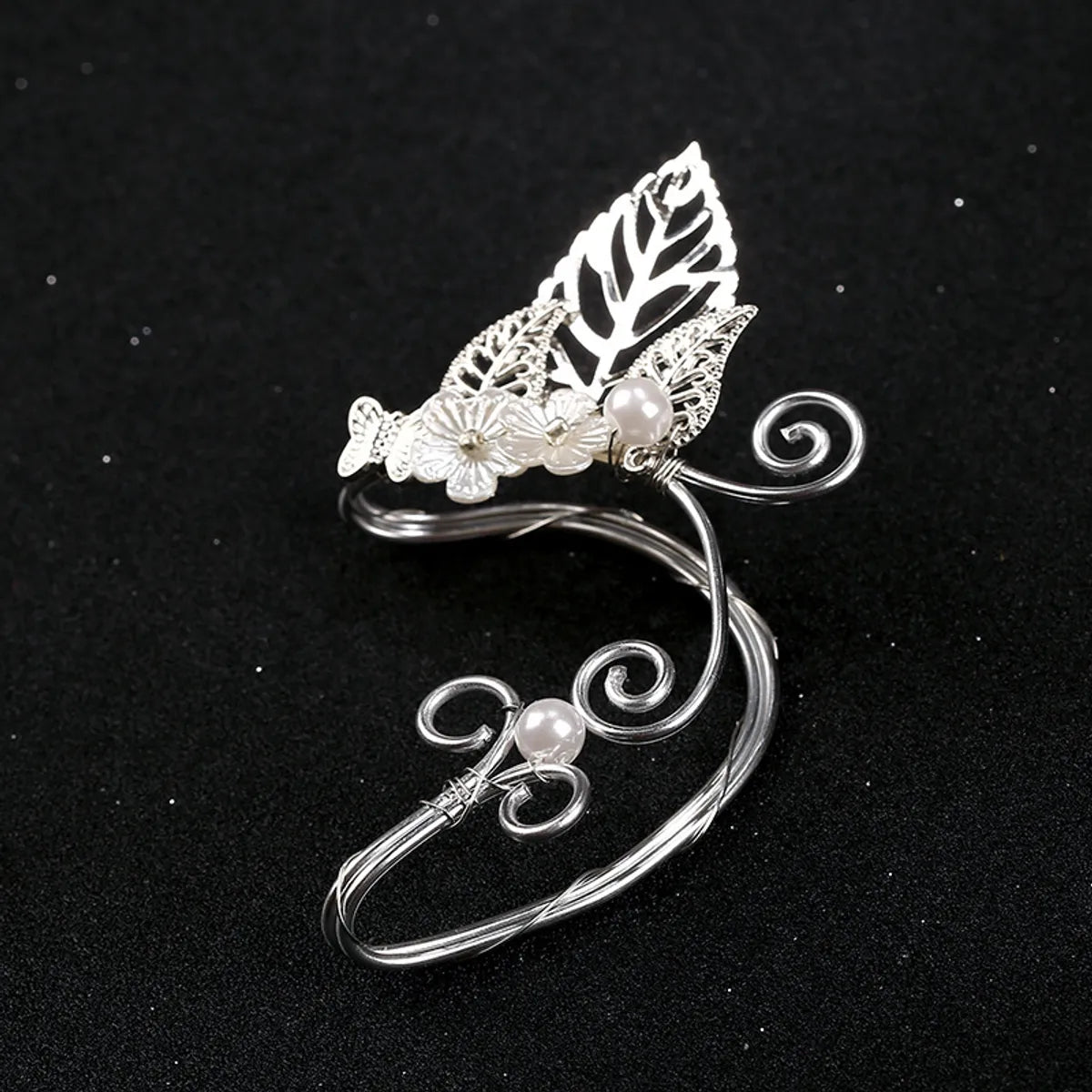 1 Piece Elegant Exaggerated Leaf Flower Butterfly Imitation Pearl Aluminum Ear Cuffs