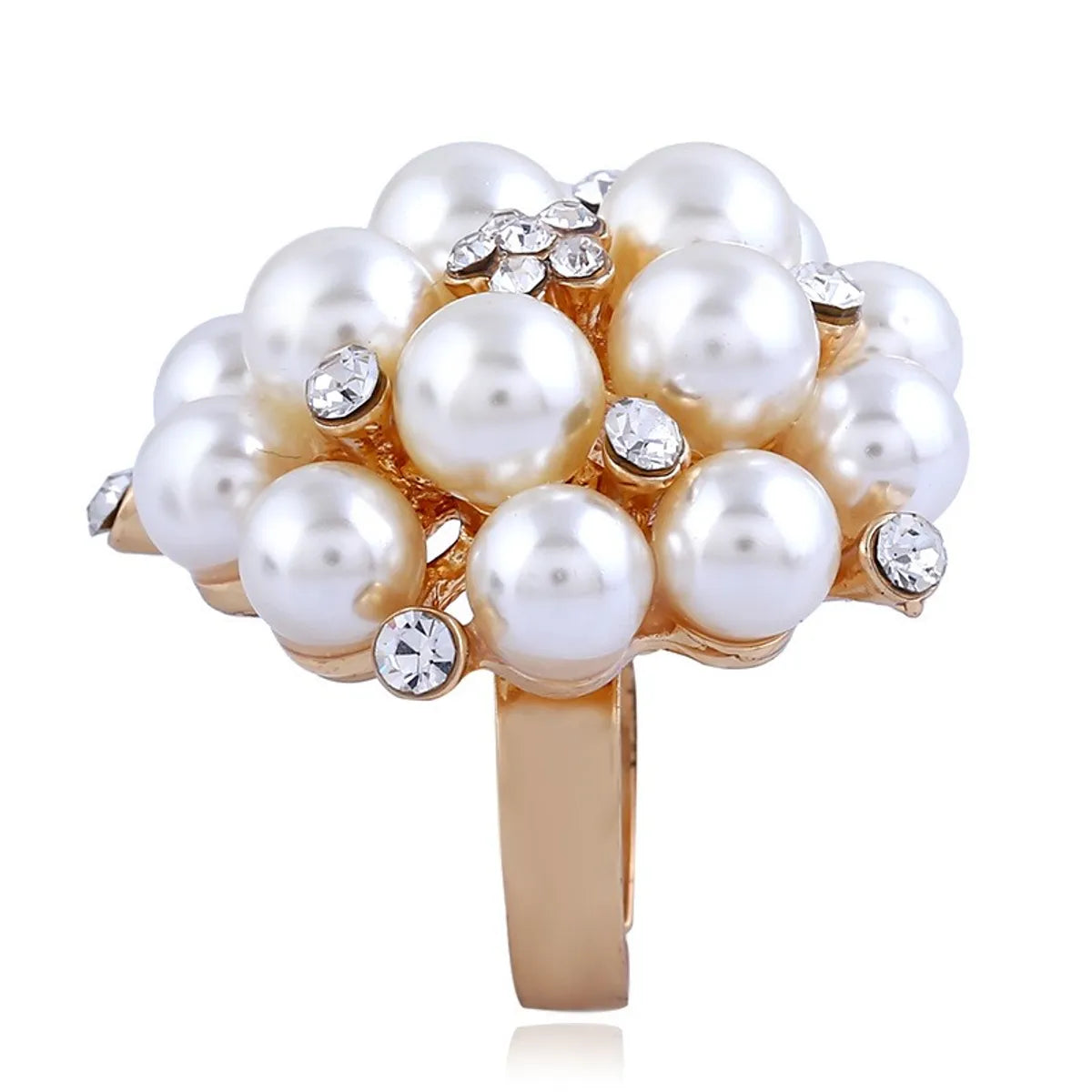 1 Piece Elegant Flower Gold Plated Silver Plated Artificial Pearls Rhinestones Alloy Wholesale Open Ring