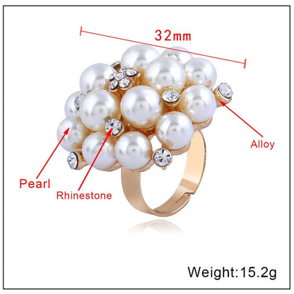 1 Piece Elegant Flower Gold Plated Silver Plated Artificial Pearls Rhinestones Alloy Wholesale Open Ring