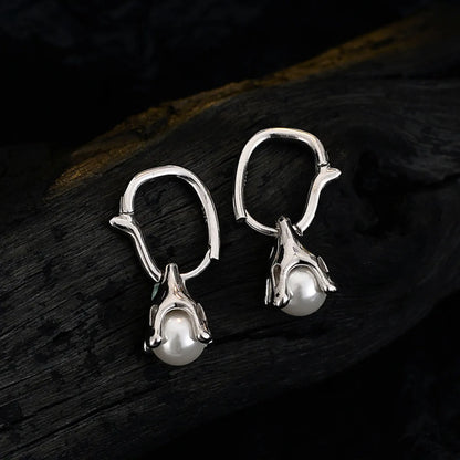 1 Piece Elegant Geometric Inlay Sterling Silver Pearl Drop Earrings