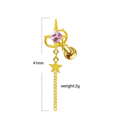 1 Piece Elegant Lady Star Moon Heart Shape Plating Inlay Stainless Steel Copper Zircon Gold Plated Cartilage Earrings