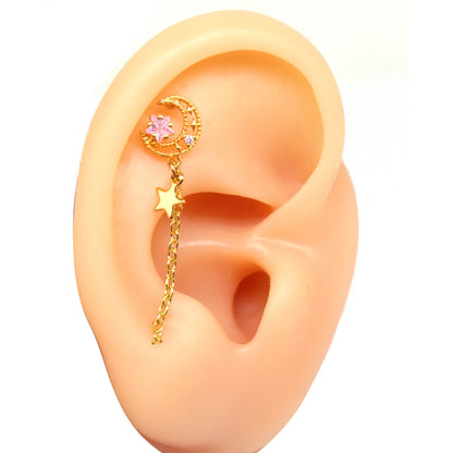 1 Piece Elegant Lady Star Moon Heart Shape Plating Inlay Stainless Steel Copper Zircon Gold Plated Cartilage Earrings